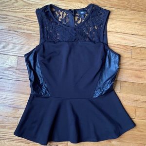 Black peplum lace + vegan leather detail